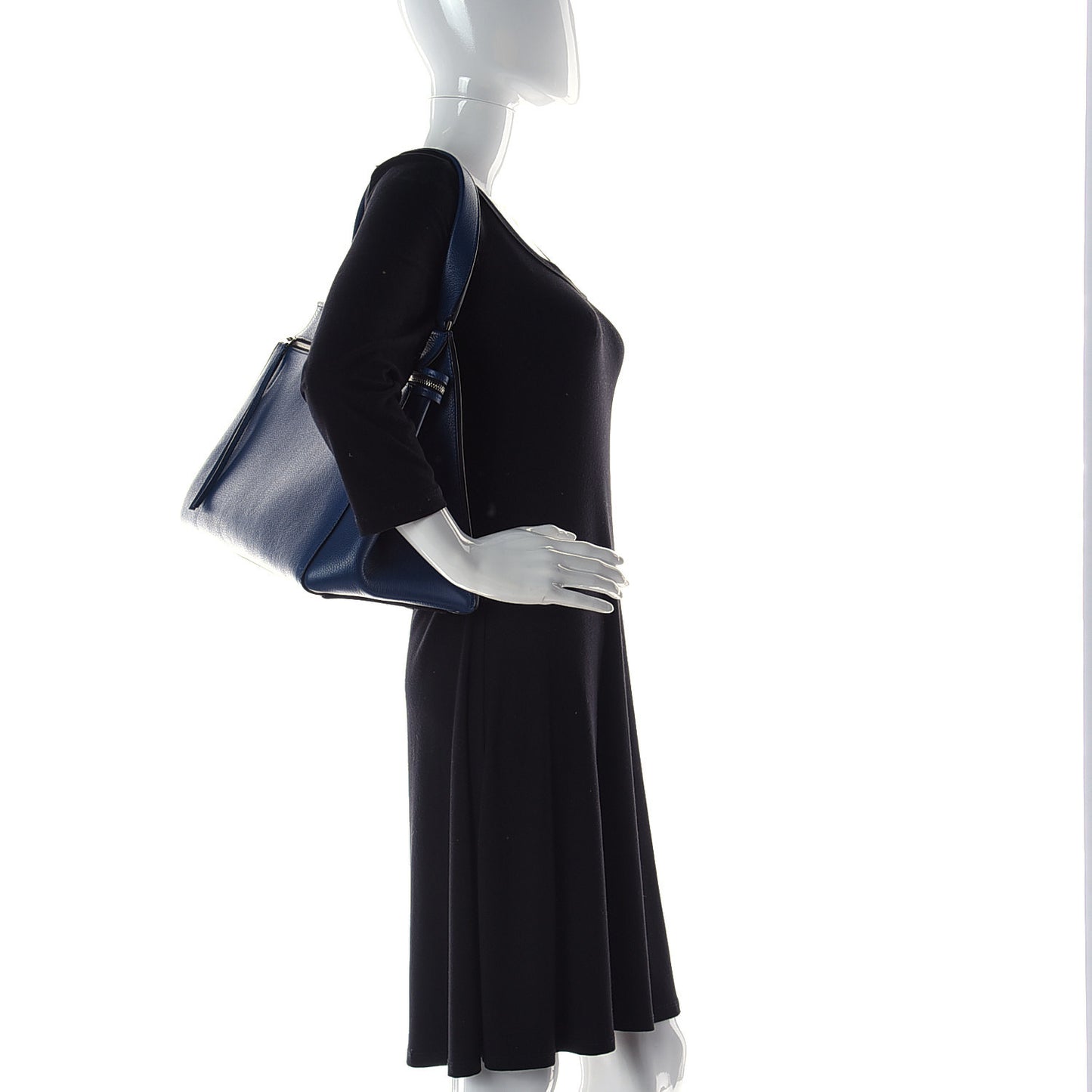 Drummed Calfskin Medium Edge Shoulder Bag Ocean Blue
