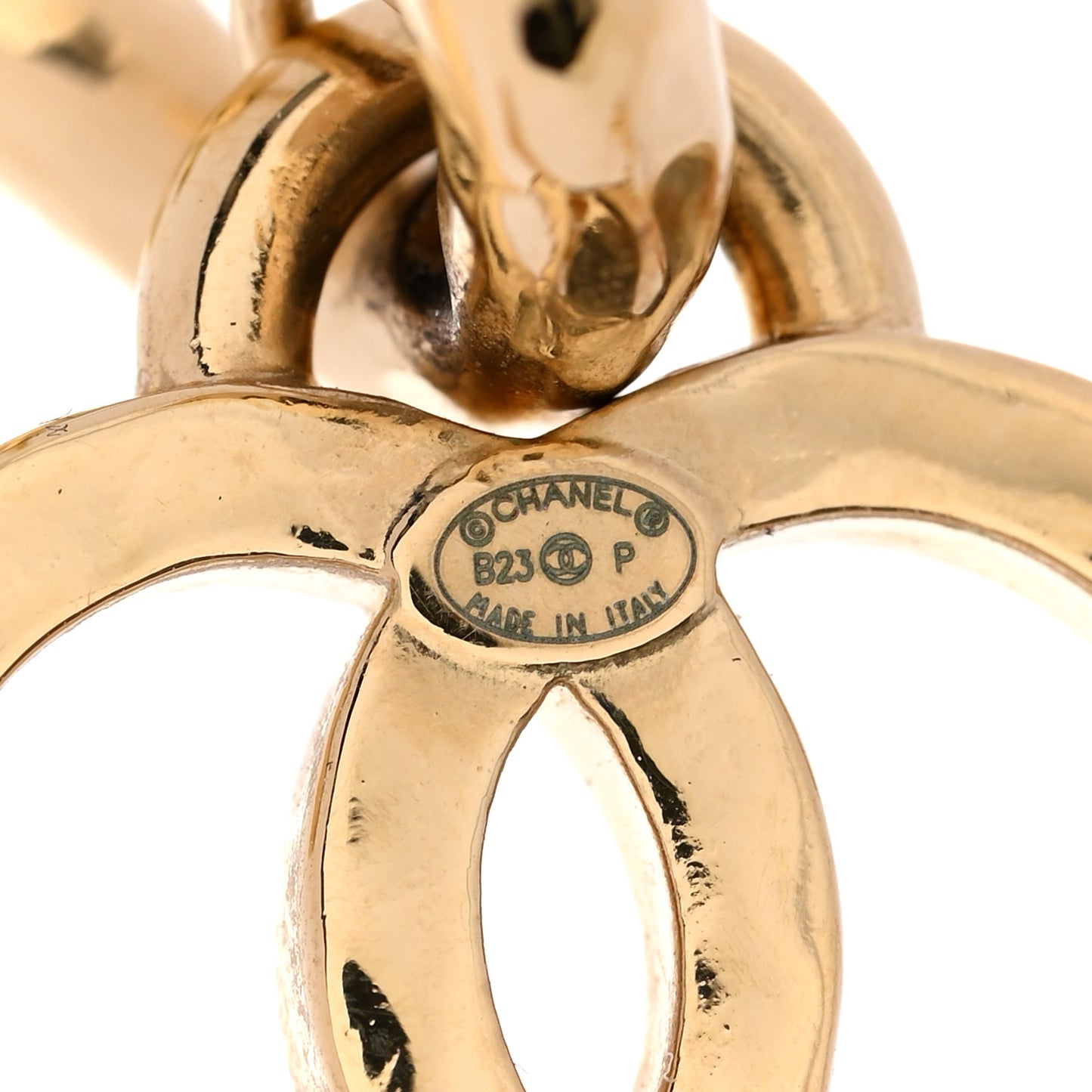 Metal Crystal CC Heart Drop Hoop Earrings Gold