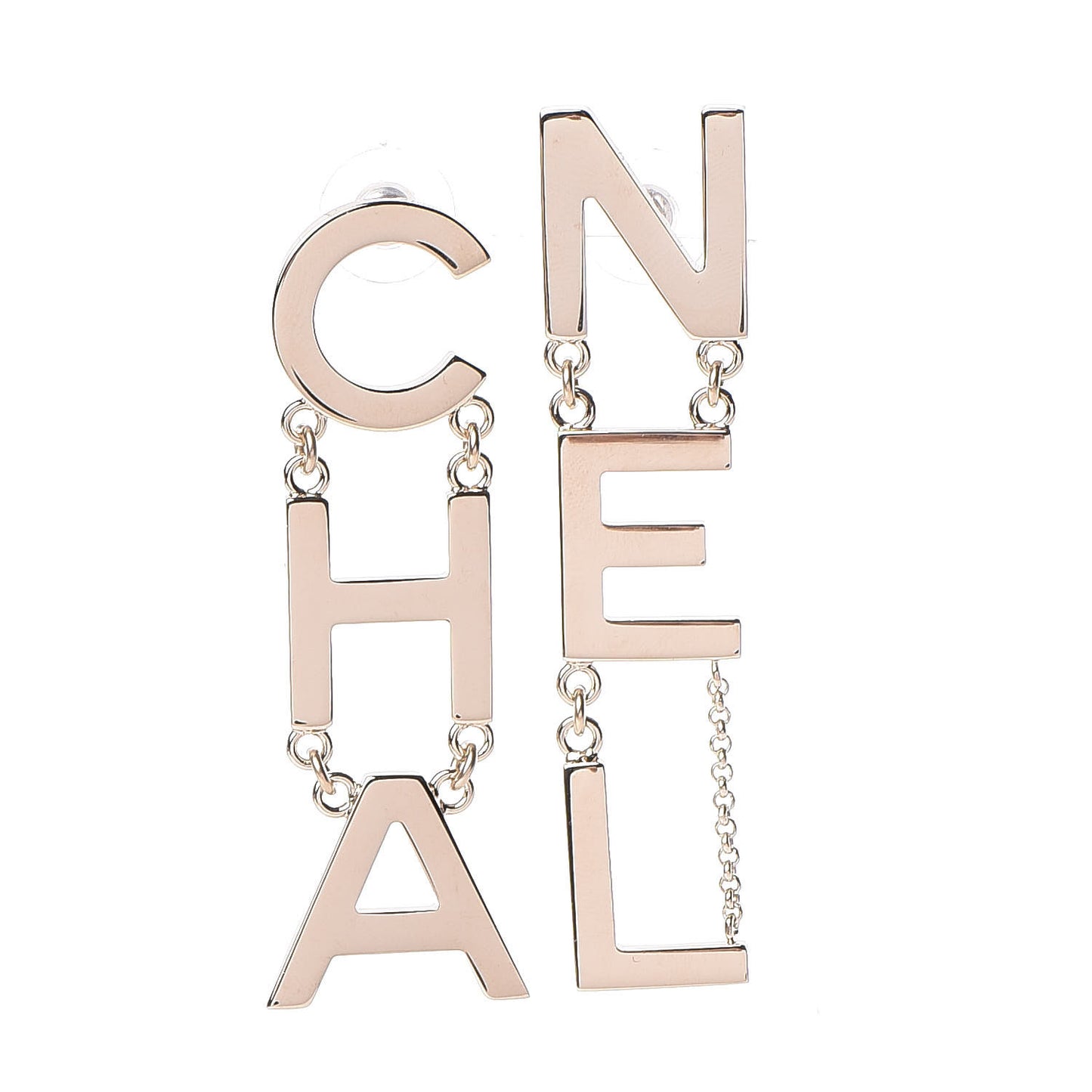 Metal Cha-Nel Logo Drop Earrings Gold