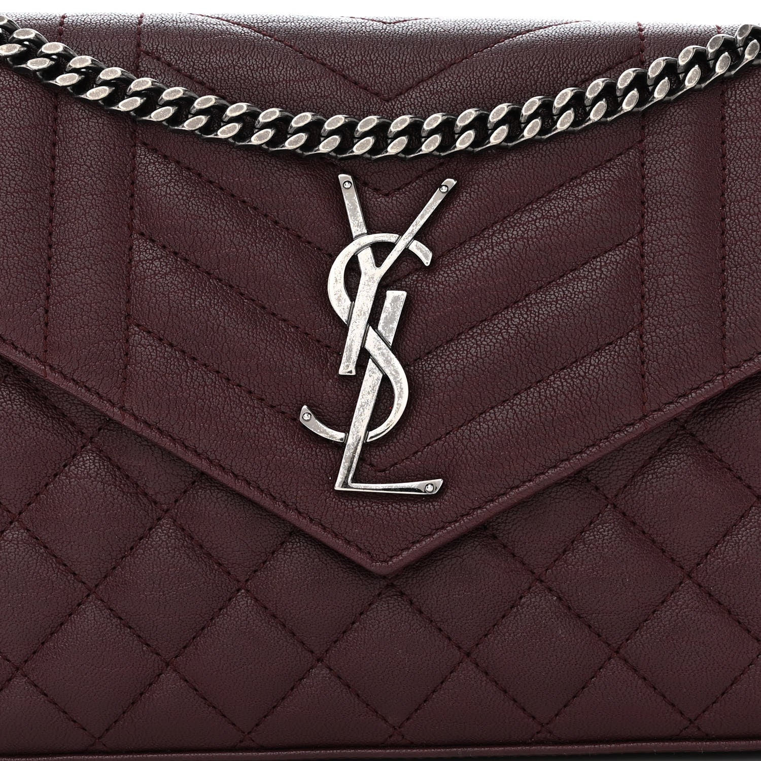 Saint Laurent Sheepskin Tri-Quilt Monogram Envelope Chain Wallet Burgundy 8 of 11