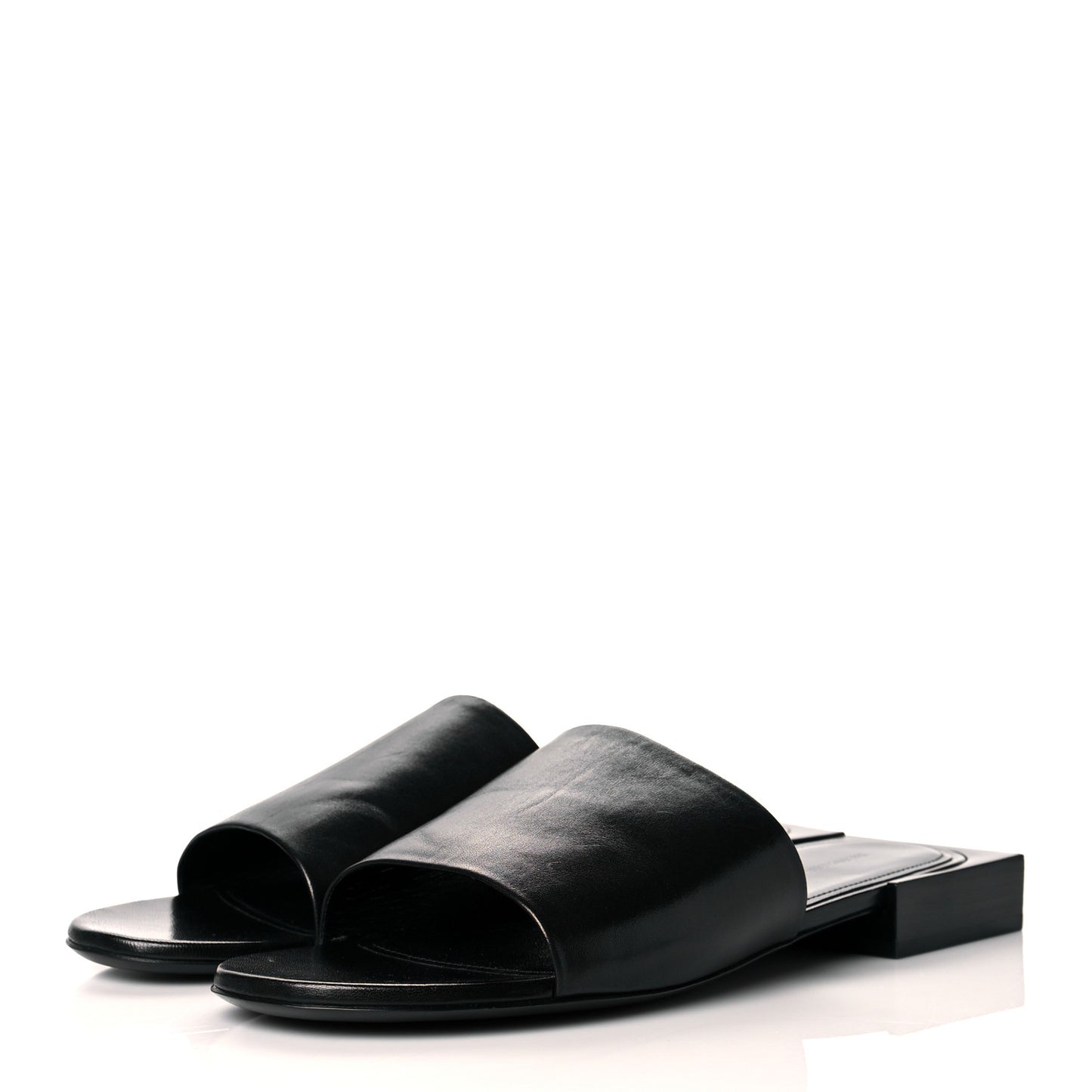 Shiny Smooth Sheepskin Box Flat Sandals 41 Black