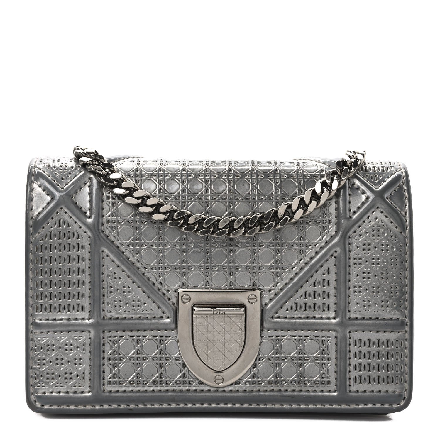 Christian Dior Metallic Patent Micro-Cannage Baby Diorama Flap Bag Silver 1 of 11
