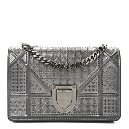 Christian Dior Metallic Patent Micro-Cannage Baby Diorama Flap Bag Silver 1 of 11