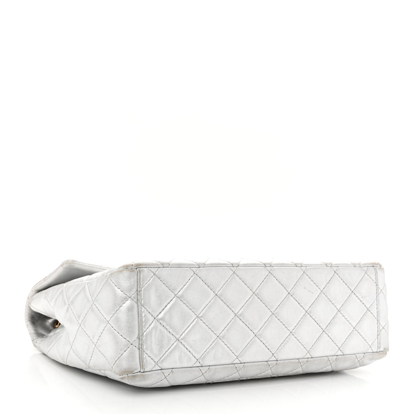 Metallic Lambskin Quilted Maxi Single Flap Silver