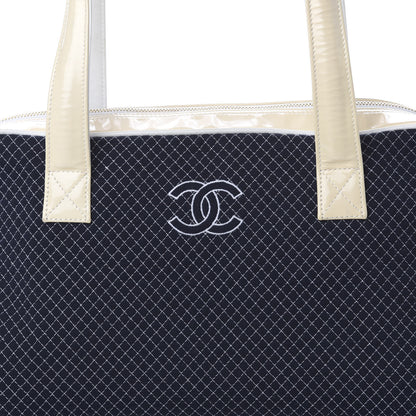 Chanel Patent Jersey Quilted Bowler Navy Blue 8 of 22