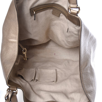 Gucci Metallic Pebbled Calfskin Large Soho Shoulder Bag Golden Beige 7 of 15