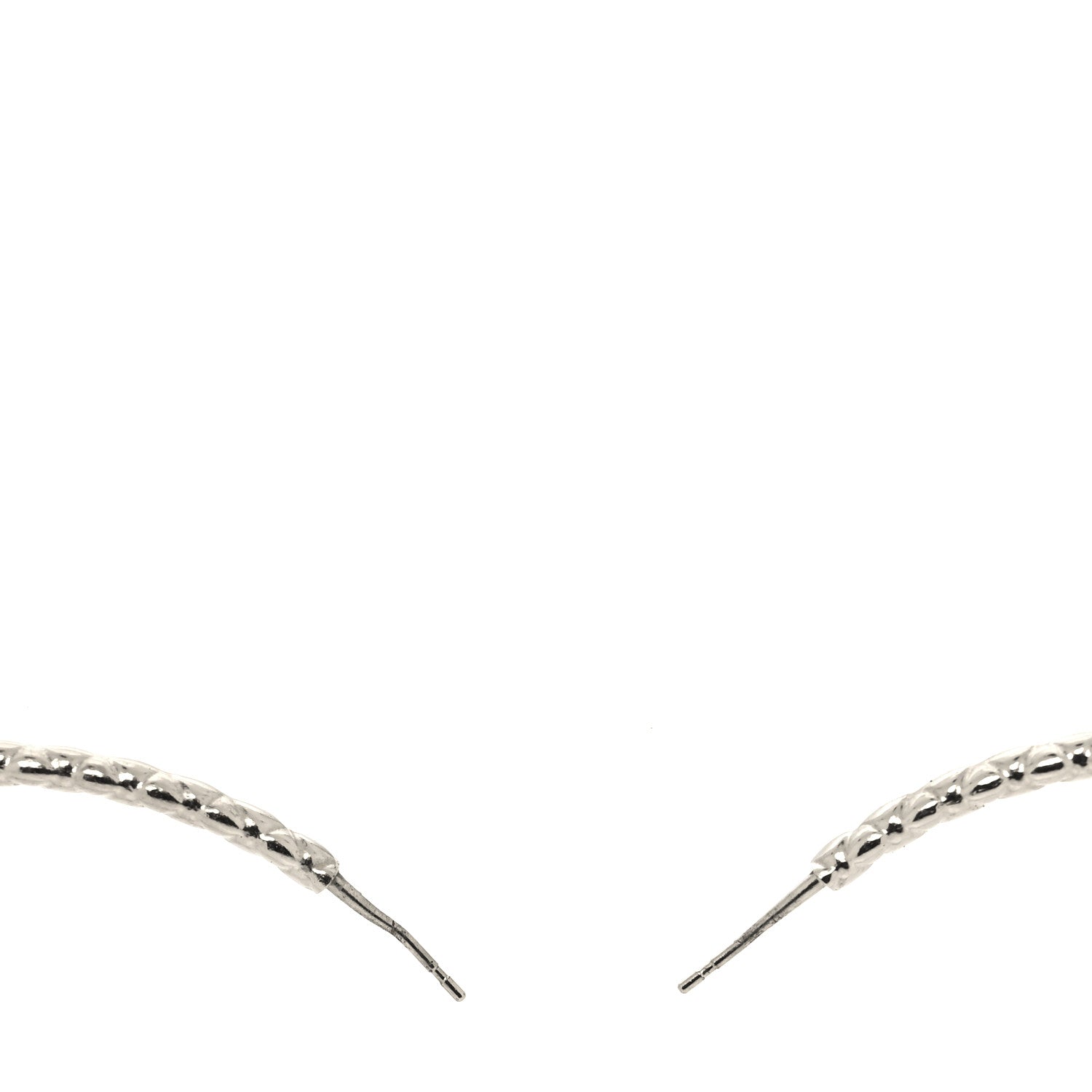 Chanel Metal Quilt CC Hoop Earrings Silver 3 of 5