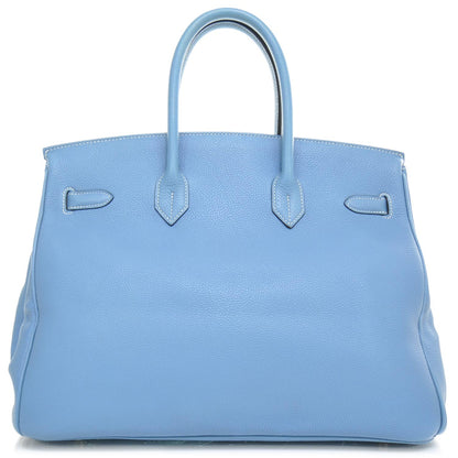 Hermes Togo Leather BIRKIN 35 Blue Jean Tote Bag 3 of 10