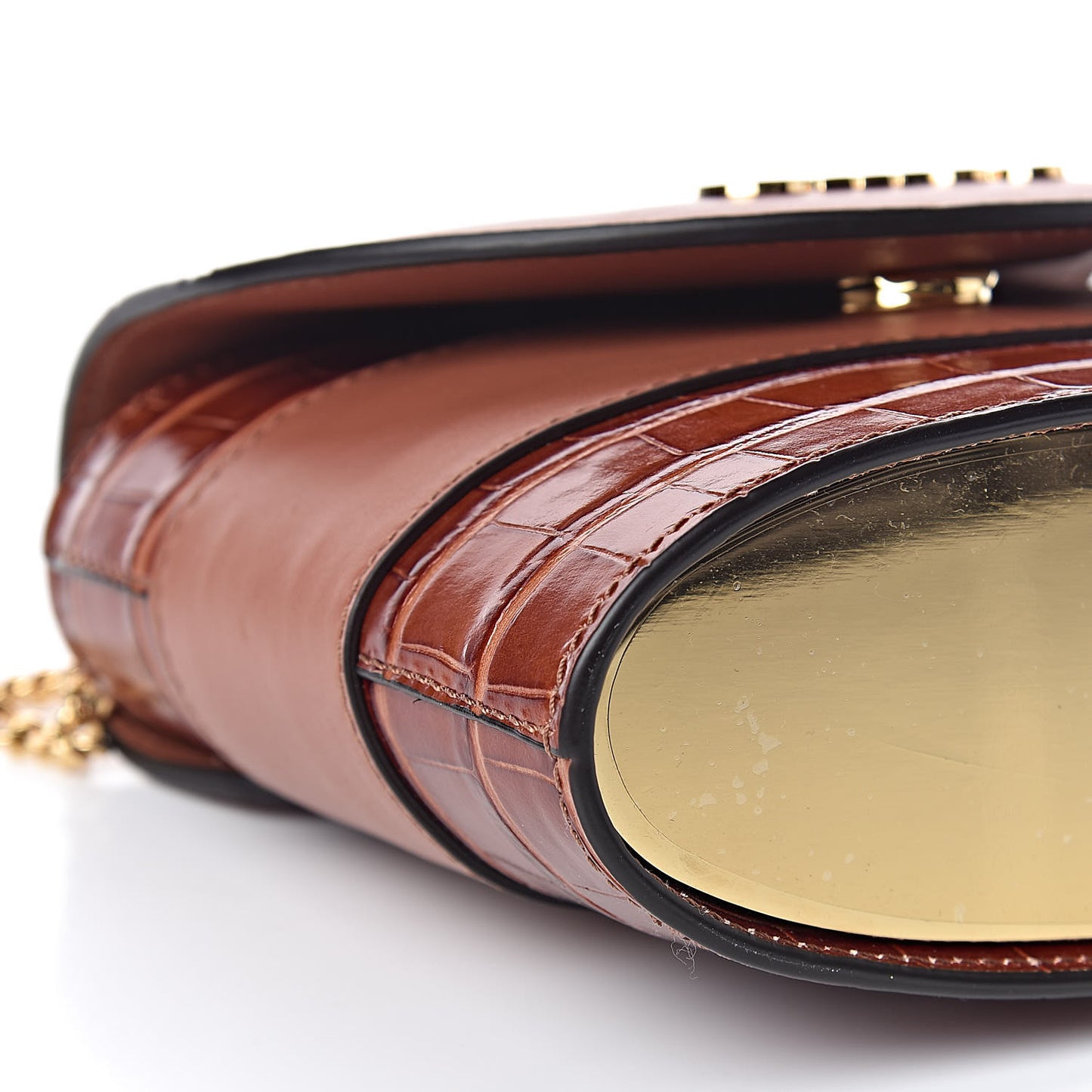 Calfskin Crocodile Embossed Small Aby Lock Chestnut Brown