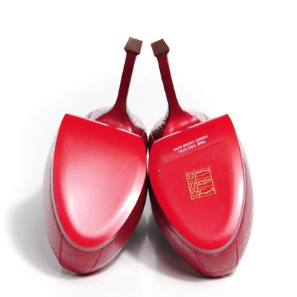 Saint Laurent Calfskin Crocodile Embossed Tribute Two 105 Platform Pumps 36.5 Rouge Orient 5 of 6