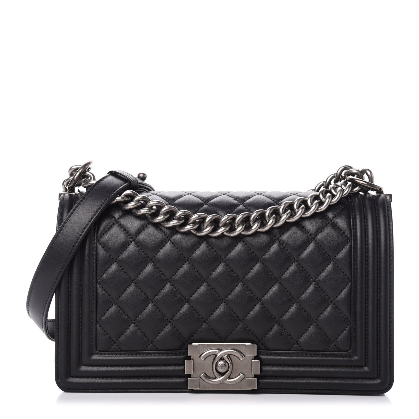 Lambskin Quilted Medium Boy Flap Black
