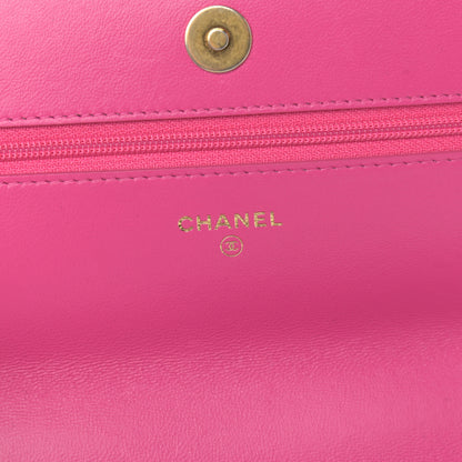 Chanel Wool Tweed Lambskin Quilted Chanel 19 Wallet On Chain WOC and Coin Purse Fuchsia 7 of 13
