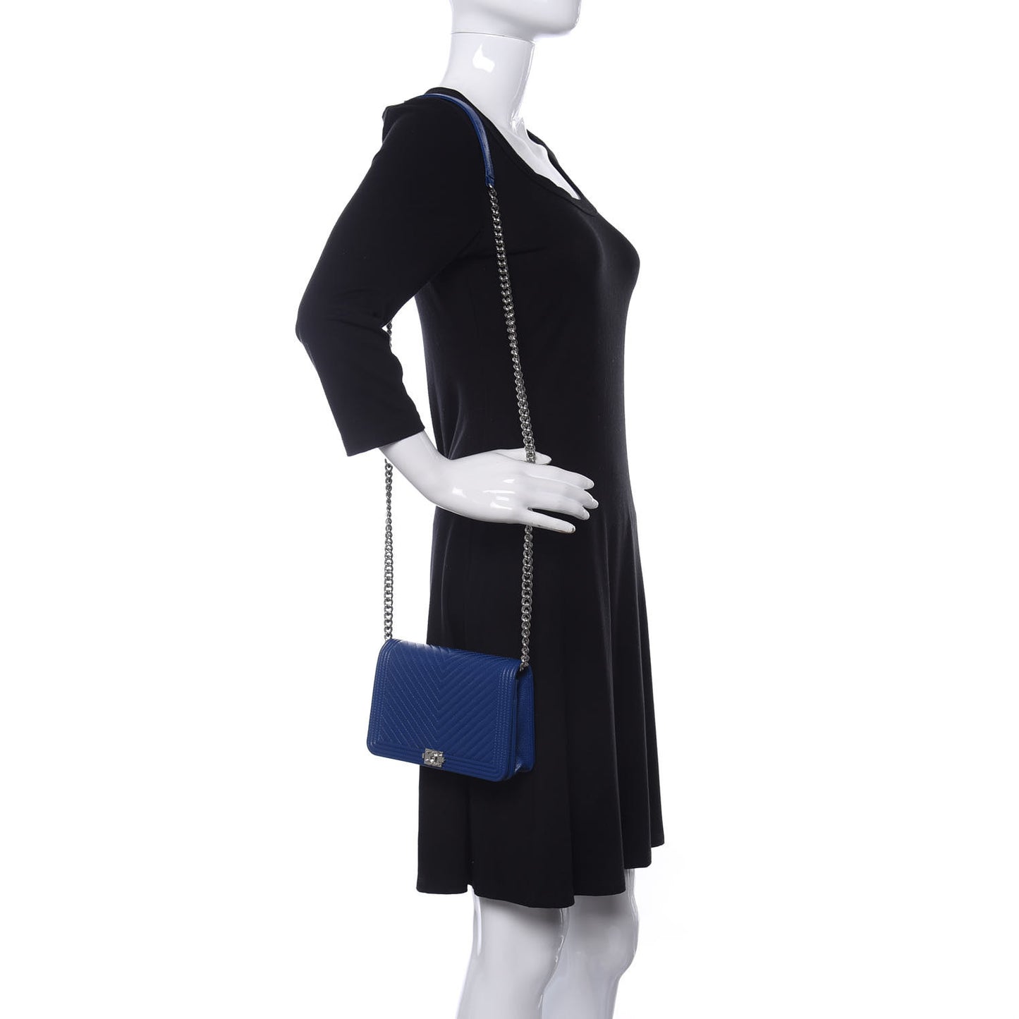 Caviar Chevron Quilted Boy Wallet On Chain WOC Blue