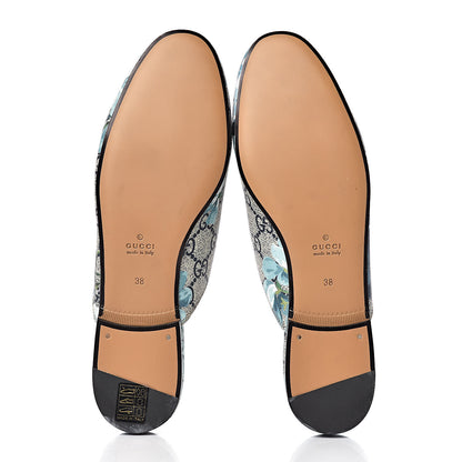 Gucci GG Supreme Monogram Blooms Womens Princetown Slippers 38 Beige Blue Navy Hibiscus Red 5 of 11