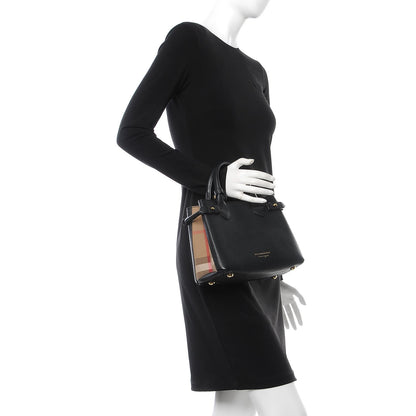 Burberry Grainy Calfskin House Check Small Banner Tote Black 2 of 10