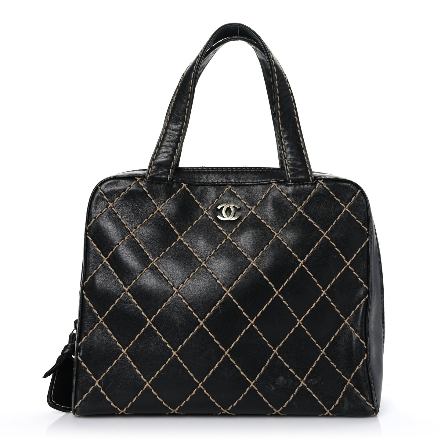 Calfskin Wild Stitch Vertical Top Handle Bag Black