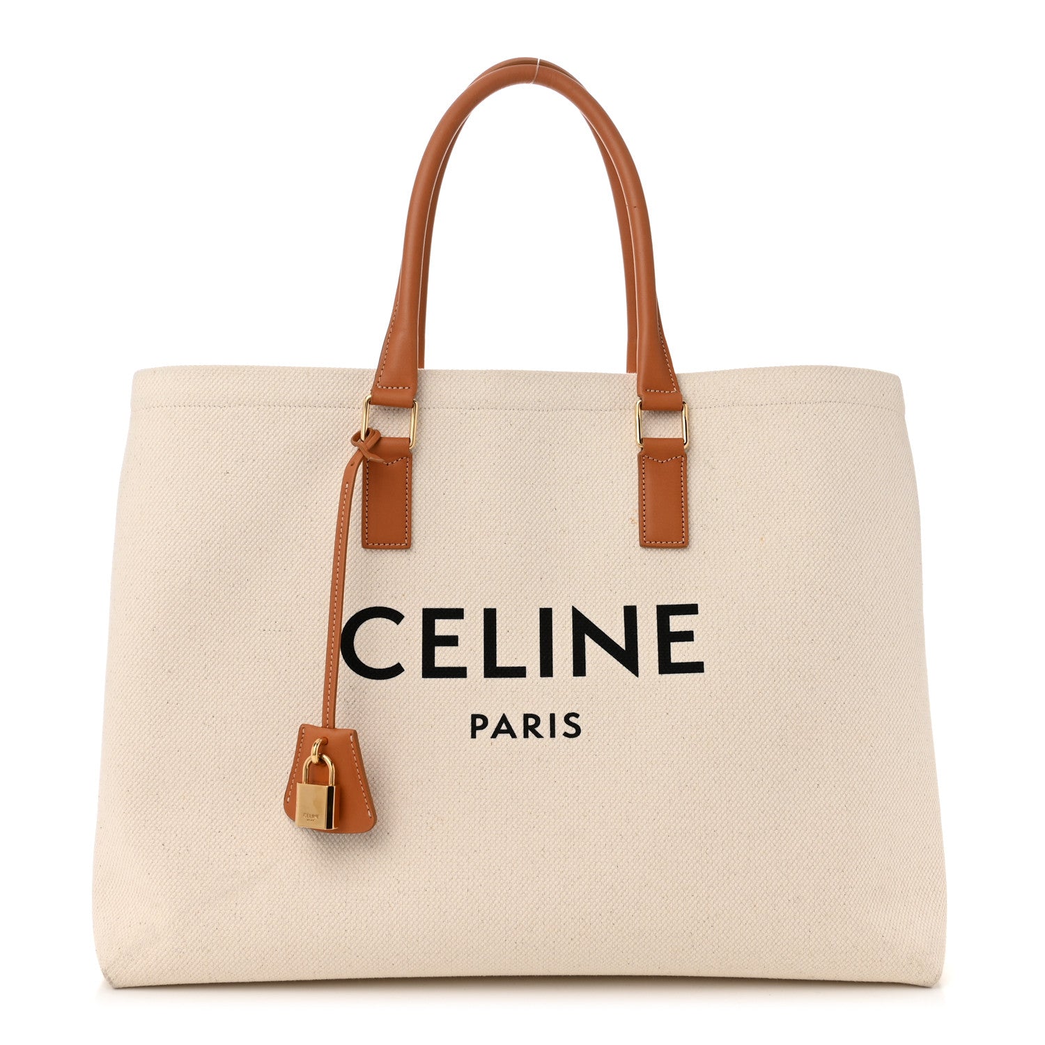 Celine Canvas Calfskin Logo Print Horizontal Cabas Natural Tan 1 of 13