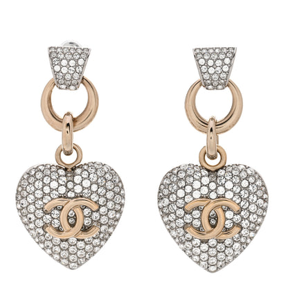 Chanel Crystal Heart CC Drop Earrings Silver Gold 1 of 5