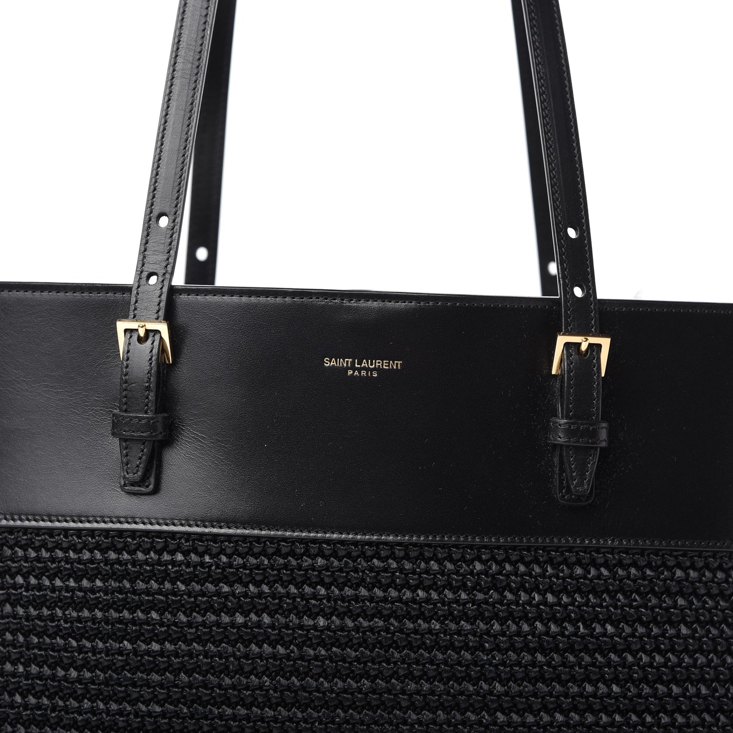 Calfskin Raffia Medium Shopper Tote Black
