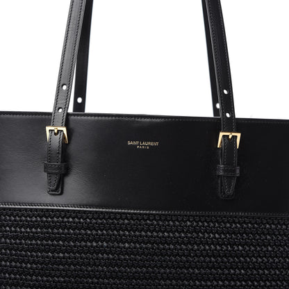 Saint Laurent Calfskin Raffia Medium Shopper Tote Black 10 of 10
