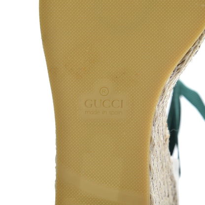 Gucci Canvas Malaga Kid Web Ankle Wrap Espadrille Wedge Sandals 40 Green Red Mystic White Emerald 7 of 19
