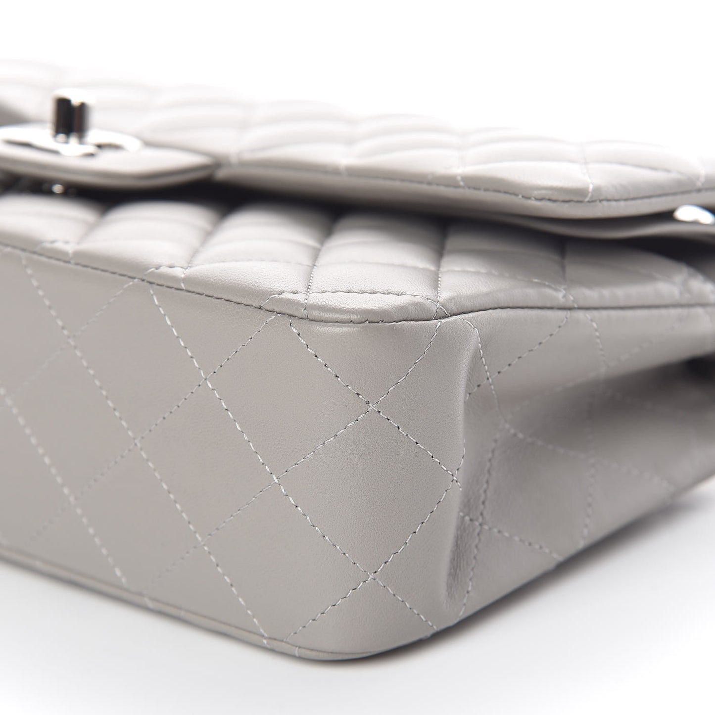 Lambskin Quilted Medium Double Flap Grey