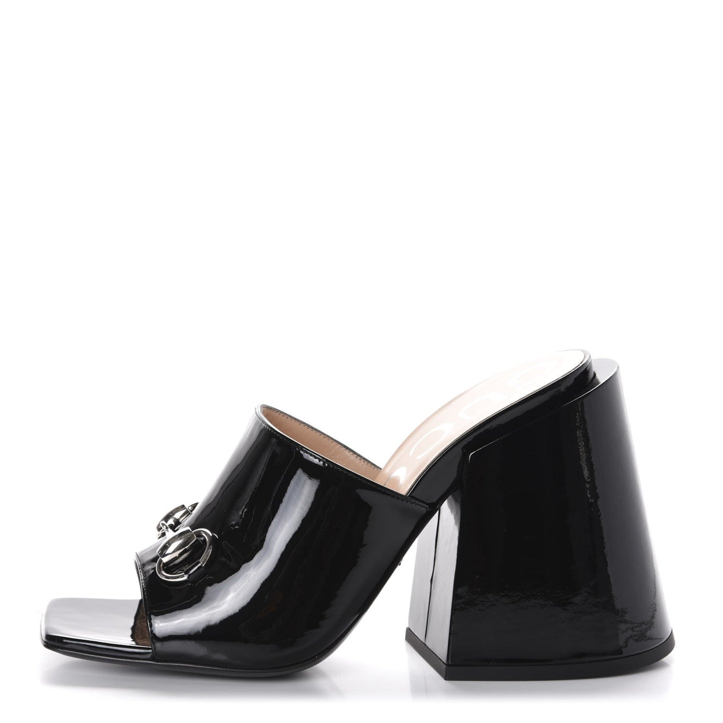 Patent Lexi Horsebit High-Heel Slide Sandals 38 Black