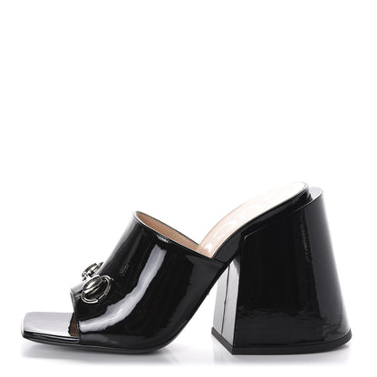 Gucci Patent Lexi Horsebit High-Heel Slide Sandals 38 Black 1 of 10