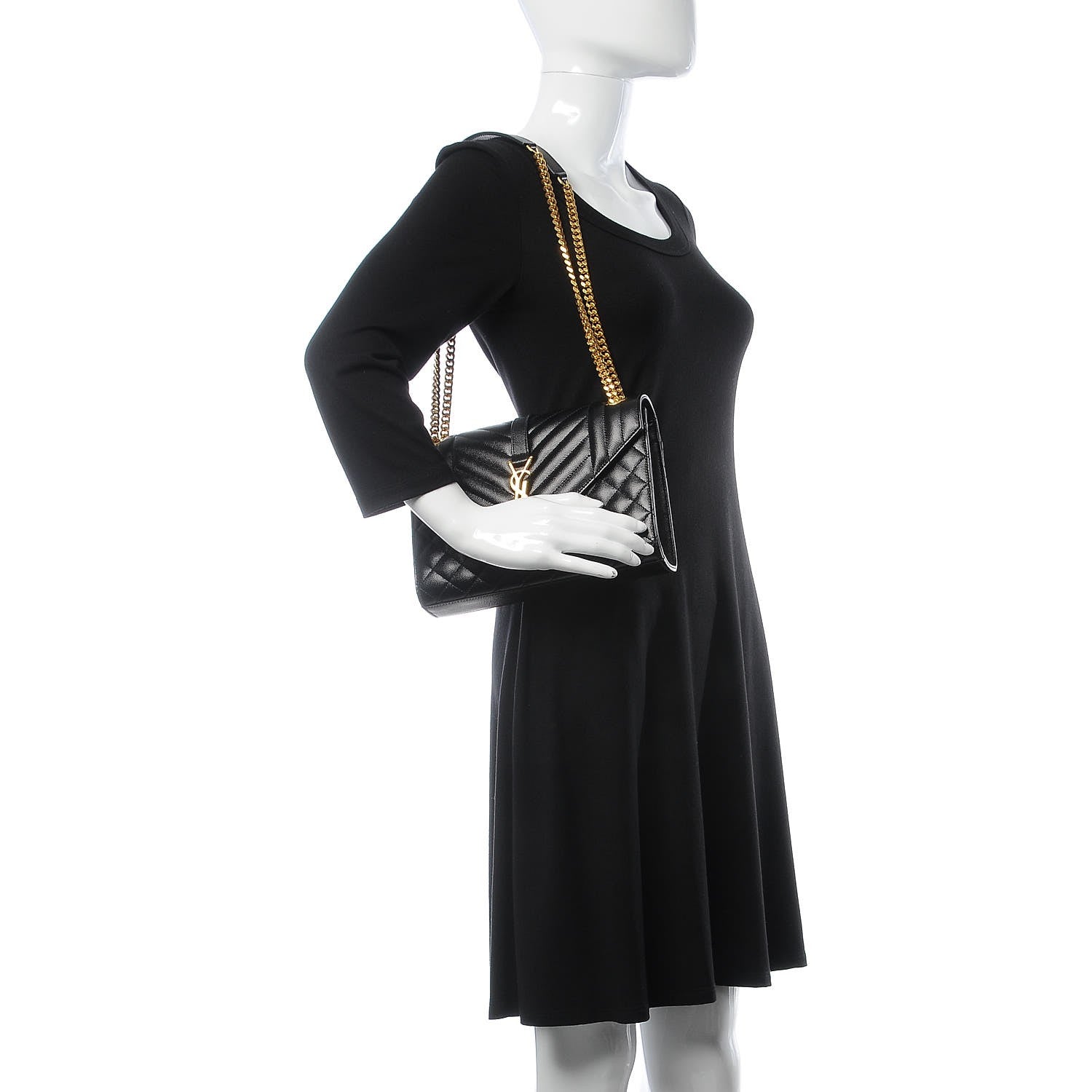 Saint Laurent Grain De Poudre Textured Mixed Matelasse Triquilt Medium Monogram Satchel Black 3 of 8