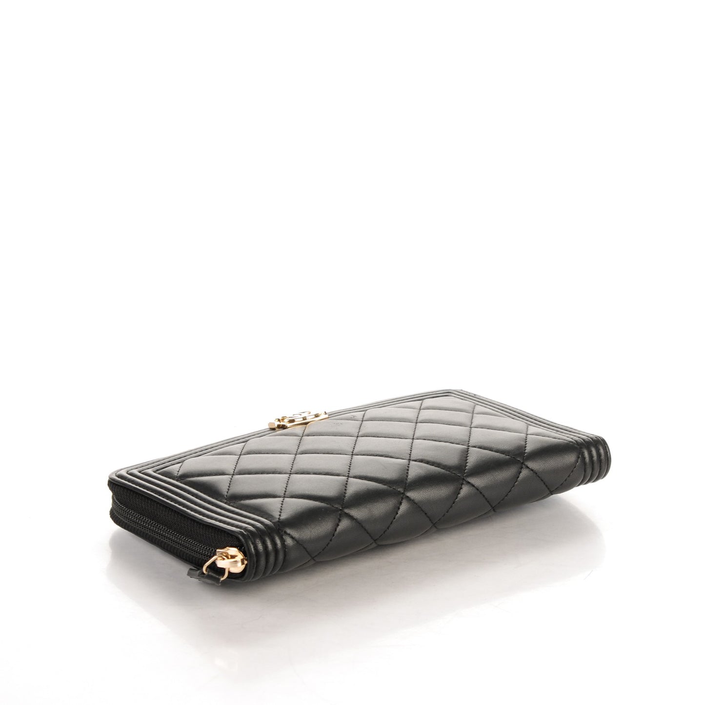Lambskin Quilted Boy Zip Around Organizer Wallet Black