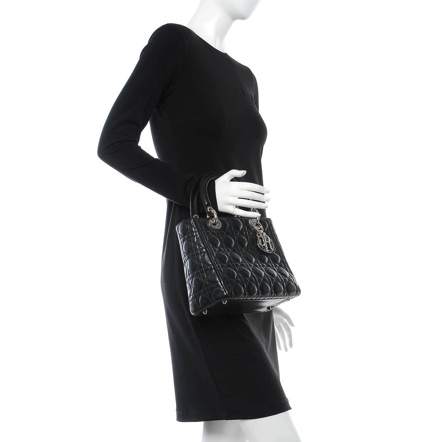 Christian Dior Lambskin Cannage Medium Lady Dior Black 2 of 8