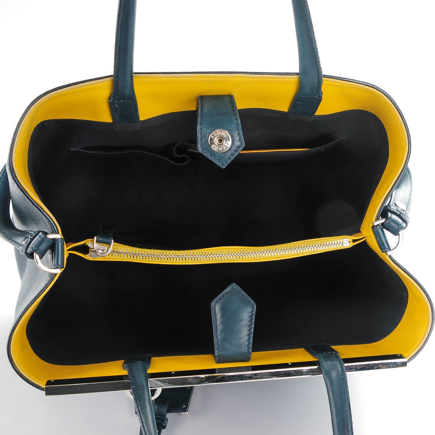 Fendi Calfskin Medium 2Jours Tote Blue Notte Yellow 5 of 7