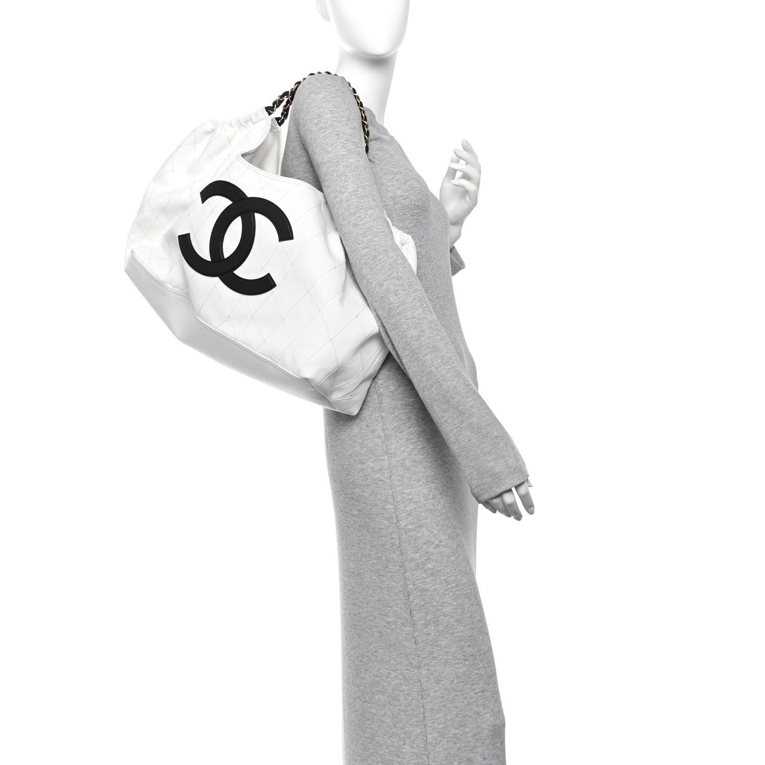 Chanel Denim Calfskin Quilted Coco Beach Small Shopping Tote White Black 3 of 11
