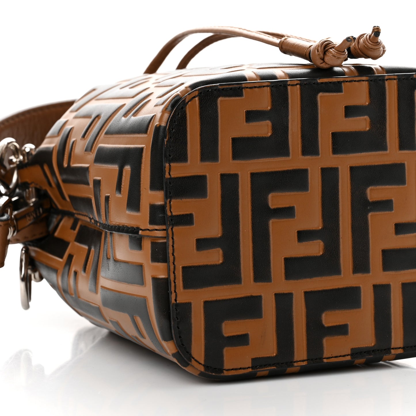Vitello Liberty F is Fendi FF Embossed Mini Mon Tresor Bucket Bag Tobacco Black
