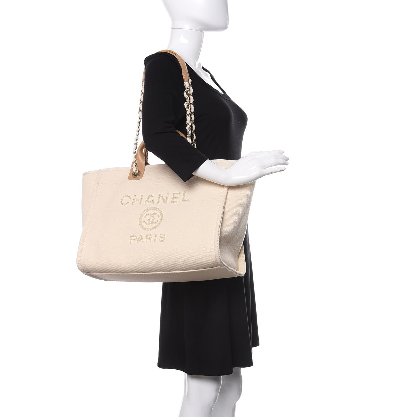 Canvas Pearl Medium Deauville Tote Ecru Beige