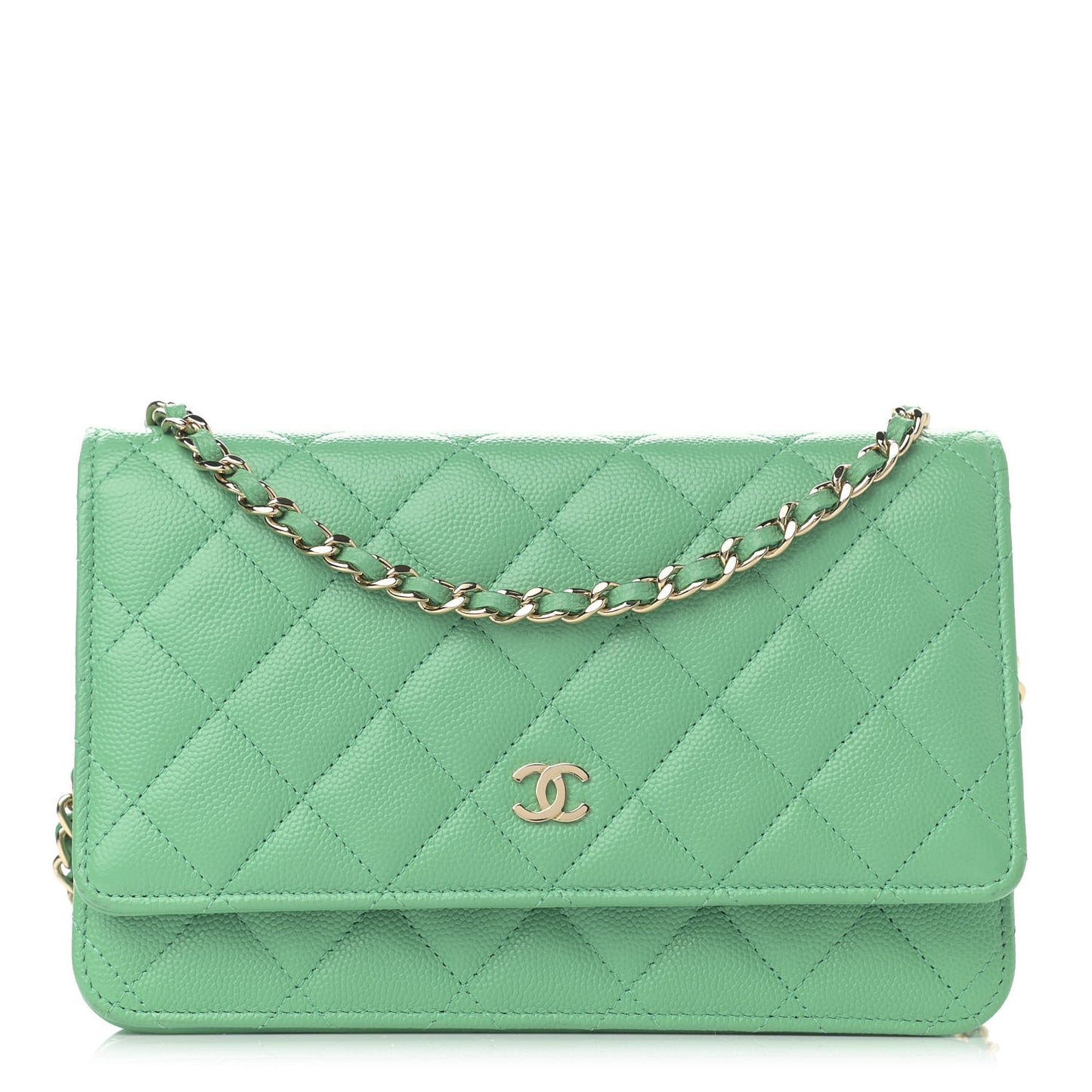 Caviar Quilted Wallet On Chain WOC Light Green
