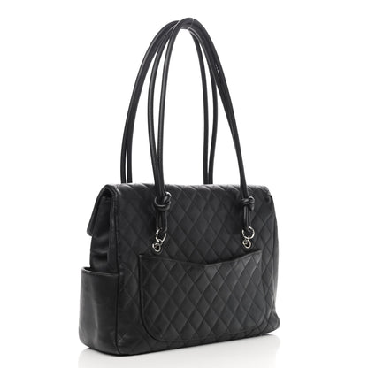 Chanel Calfskin Quilted Large Cambon Flap Black White 3 of 11