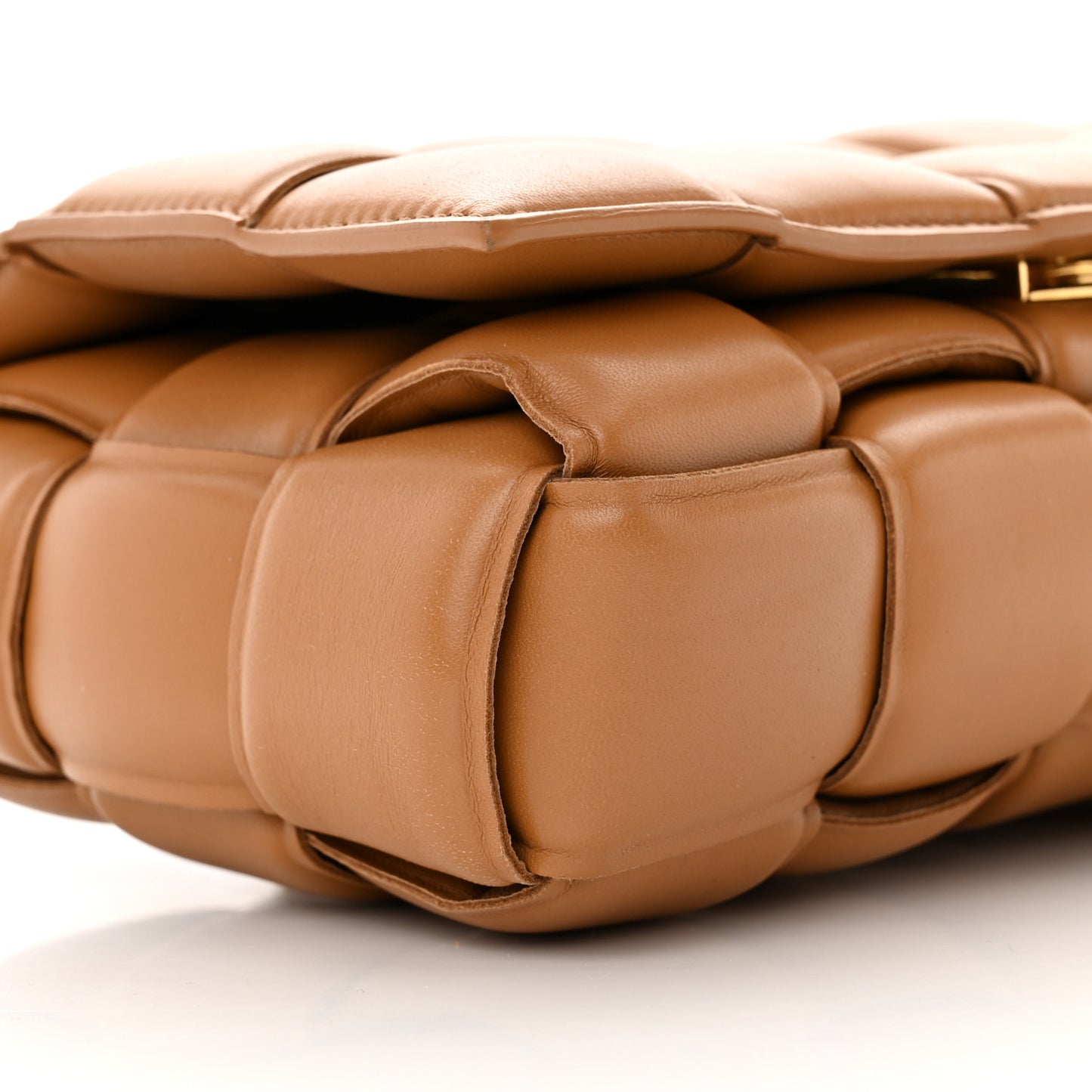 Nappa Maxi Intreccio Padded Cassette Crossbody Bag Caramel