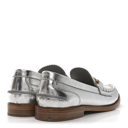 Fendi Metallic Vitello Womens O'Lock Loafers 38 Argento 5 of 8