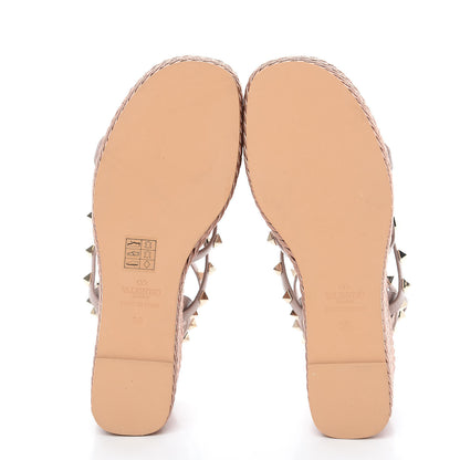 Valentino Garavani Calfskin Rockstud Ankle Strap Torchon Espadrille Caged 25/95mm Wedge Sandals 38 Poudre 5 of 10