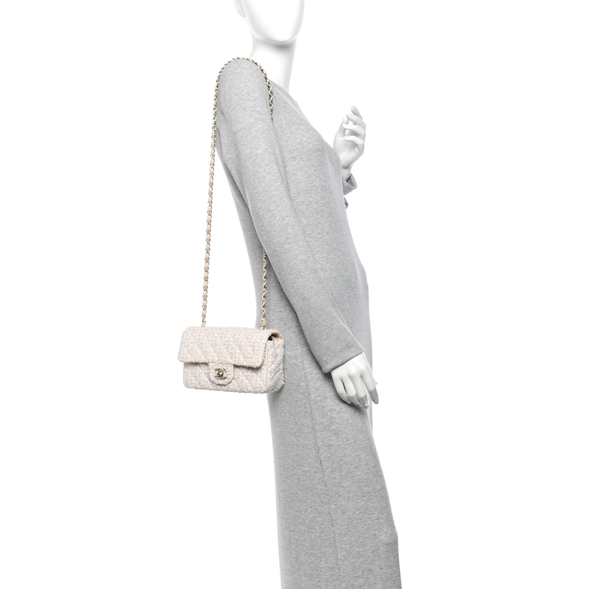 Chanel Tweed Quilted Mini Rectangular Flap Off White 2 of 10