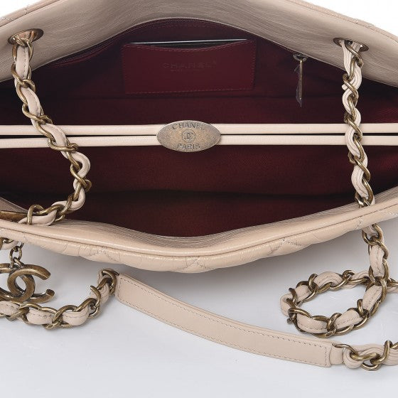 Chanel Aged Calfskin Quilted Medium Just Mademoiselle Bowling Bag Beige 5 of 8