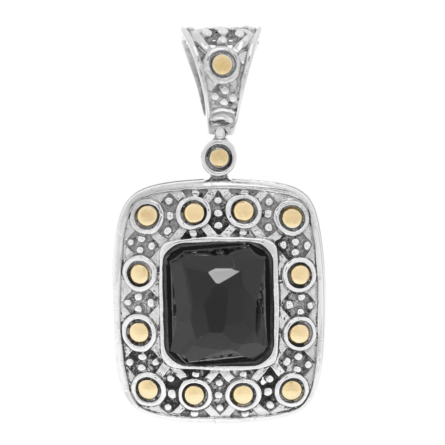 Sterling Silver 18K Yellow Gold Black Onyx Dot Pendant