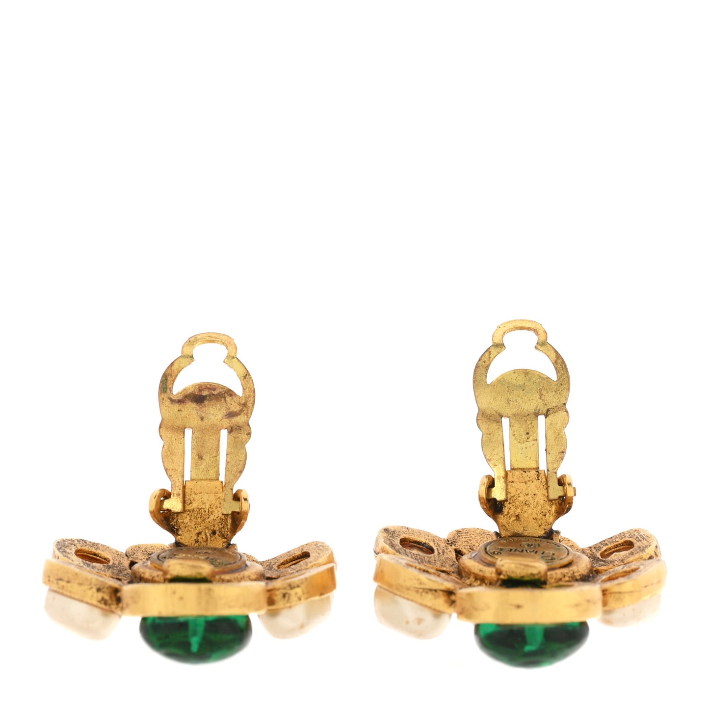 Gripoix Pearl Crystal Clip On Earrings Gold Multicolor