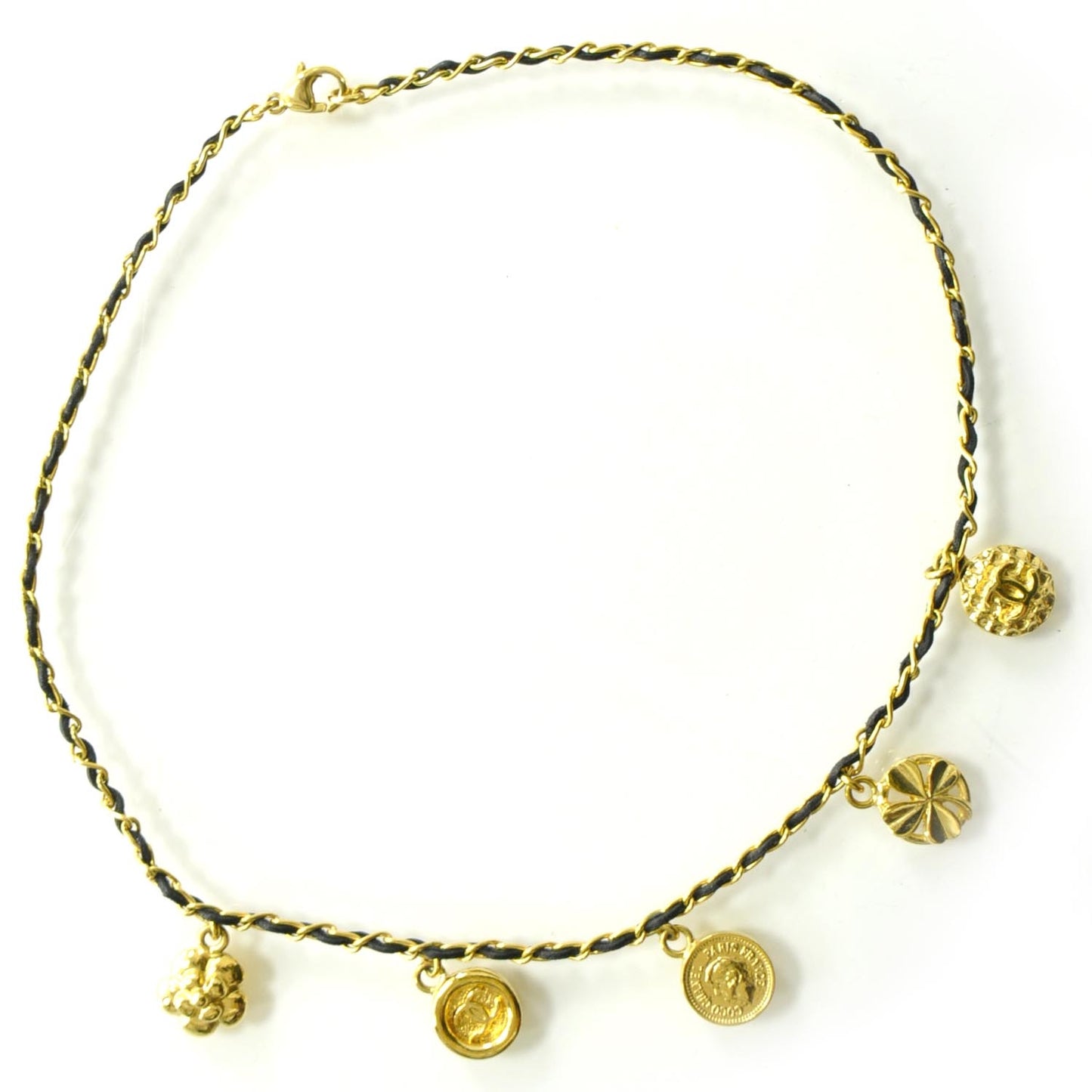 Leather and Metal Iconic Charm Chain Necklace Gold