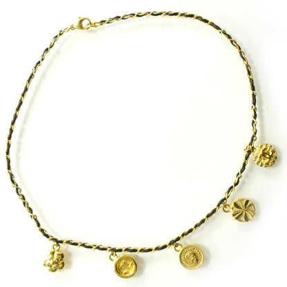 Chanel Leather and Metal Iconic Charm Chain Necklace Gold 3 of 3