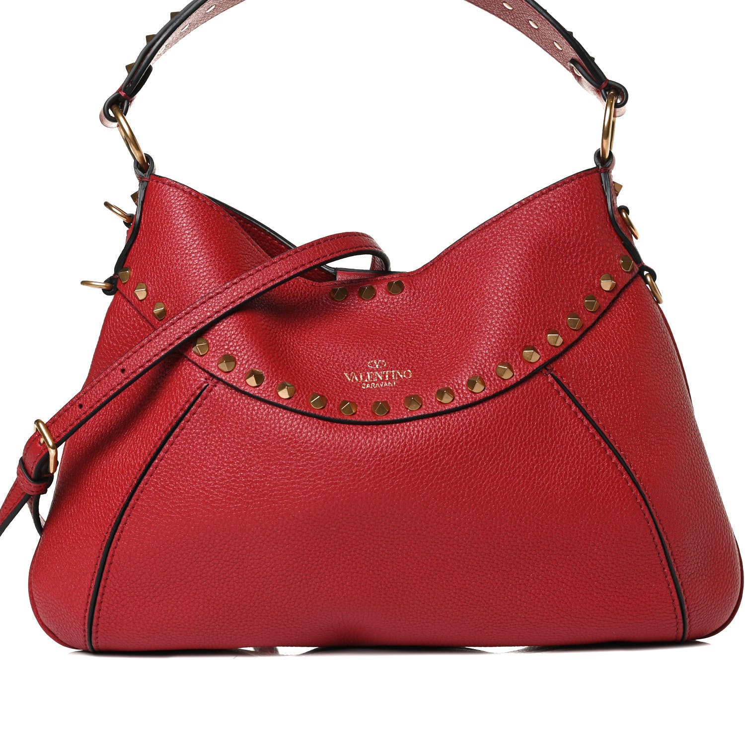 Valentino Garavani Grained Calfskin Medium Twinkle Studs Hobo Rosso Valentino 7 of 10