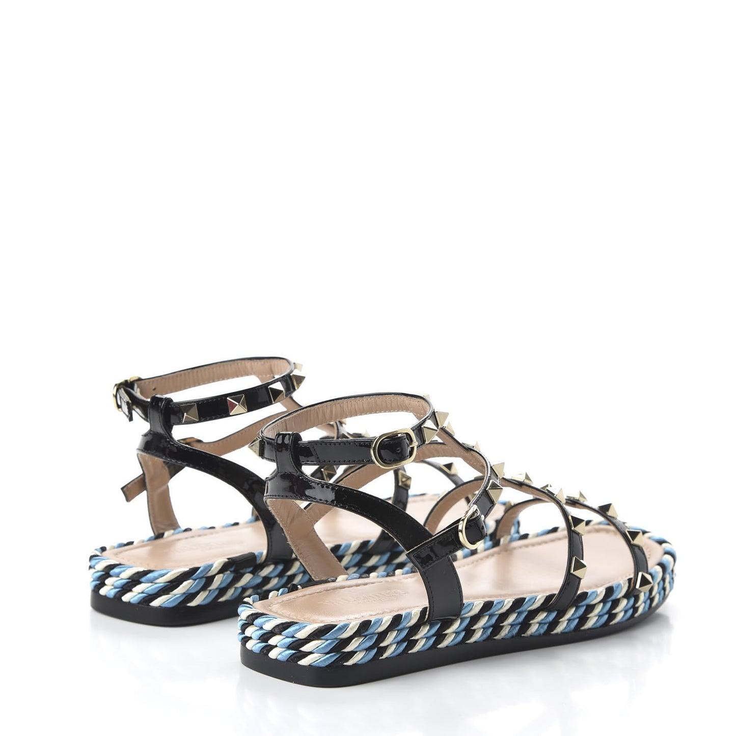 Patent Rockstud Torchon Espadrille Caged 30mm Flat Sandals 37 Black