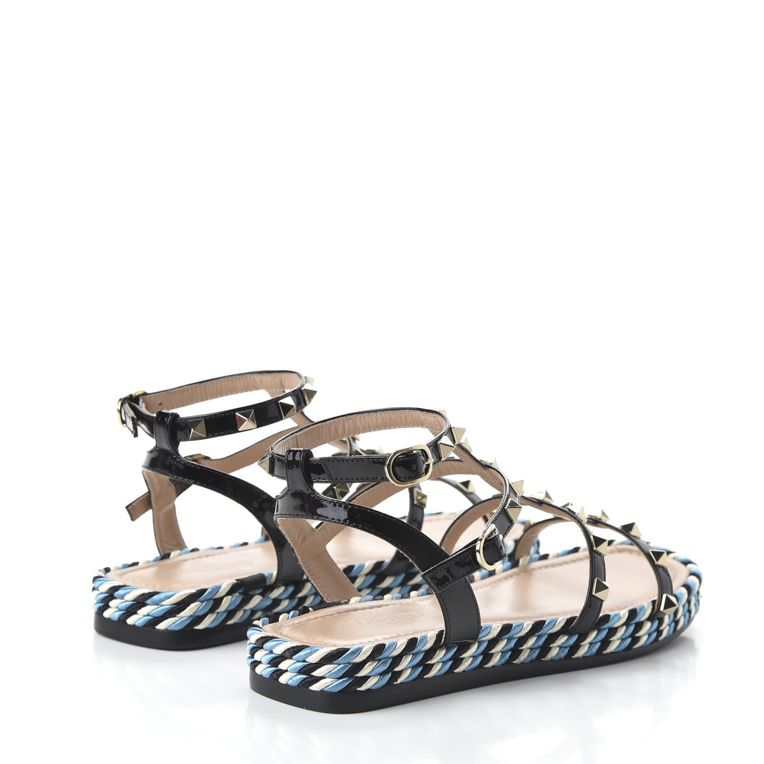 Valentino Garavani Patent Rockstud Torchon Espadrille Caged 30mm Flat Sandals 37 Black 2 of 10