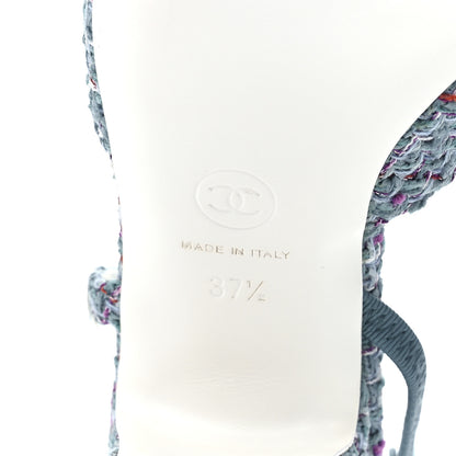 Chanel Tweed Patent Cap Toe CC Slingback Pumps 37.5 Turquoise Purple White 5 of 8
